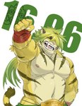 anthro birthday grin hair hand_wraps long_hair male muscular muscular_anthro muscular_male nipples pecs ponytail smile solo wraps fishingmanmax lifewonders tokyo_afterschool_summoners macan_(tas) felid mammal pantherine tiger absurd_res hi_res