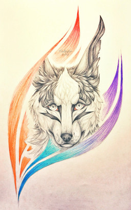 ambiguous_gender black_nose feral fur looking_at_viewer solo white_body white_fur volinfer canid canine fox mammal 2015 absurd_res headshot_portrait hi_res portrait traditional_media_(artwork)