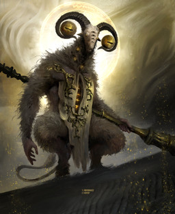 fur horn multi_eye solo staff tail rioyudha22 elden_ring elden_ring_nightreign fromsoftware libra_creature_of_night bovid caprine goat mammal absurd_res hi_res
