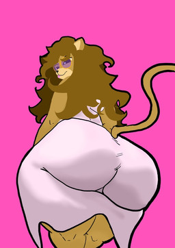 anthro big_butt brown_body brown_fur butt clothed clothing crossdressing dress eyewear fur hair huge_butt long_hair looking_at_viewer low-angle_view male pink_background simple_background solo sunglasses tail worm's-eye_view mementomoriye moriye_(mementomoriye) felid feline mammal digital_media_(artwork) line_art