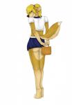 anthro blonde_hair bottomwear clothed clothing crossdressing femboy hair looking_at_viewer male pose purse simple_background skirt solo student white_background conjures jessica_wolf canid canine canis mammal wolf hi_res