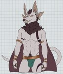 3_eyes 4_ears abs anthro armpit_hair biped body_hair bracelet bulge checkered checkered_background chest_markings claws clothed clothing ear_piercing facial_hair facial_markings fur goatee green_clothing green_underwear hair happy_trail head_markings jewelry jockstrap long_tail looking_down male male_anthro mane markings multi_ear multi_eye multicolored_body multicolored_clothing multicolored_underwear muscular muscular_anthro muscular_male navel nipples notched_ear partially_clothed partially_clothed_male pattern_background pecs piercing pubes red_body red_fur red_hair red_nose red_wings ring simple_background smile solo standing tail underwear white_background white_body white_nipples wings yellow_claws yellow_sclera unsafescapewolf anothereidos_of_dragon_vein_r hybris_(anothereidos_r) bat demon hybrid mammal 2024 digital_drawing_(artwork) digital_media_(artwork) hi_res portrait three-quarter_portrait