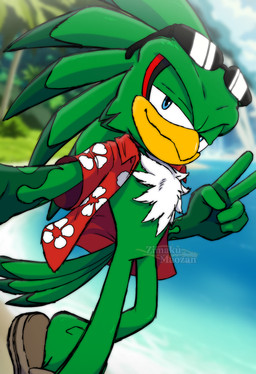 aloha_shirt anthro beach blurred_background clothing eyewear eyewear_on_head footwear gesture green_body hand_gesture male pattern_clothing pattern_shirt pattern_topwear sandals selfie shirt shoes smile smirk solo sunglasses sunglasses_on_head topwear v_sign wearing_sunglasses zimakum sega sonic_riders sonic_the_hedgehog_(series) jet_the_hawk accipitrid accipitriform avian bird absurd_res colored_sketch hi_res sketch