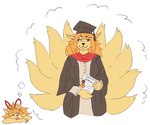 anthro big_breasts breasts clothing diploma dream fantasy female graduation_cap hat headgear headwear humor multi_tail solo tail signirsol asian_mythology east_asian_mythology japanese_mythology mythology undertale_(series) undertale_yellow ceroba_ketsukane canid canine fox fox_spirit mammal monster yokai