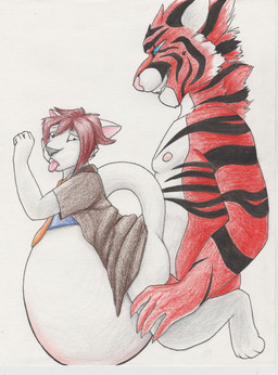 4_toes 5_fingers anal anal_penetration anthro anthro_on_anthro anthro_penetrated anthro_penetrating anthro_penetrating_anthro blue_eyes bodily_fluids brown_hair clothed clothing cum cum_inflation cum_inside duo feet fingers fur genital_fluids grey_nose hair inflation inner_ear_fluff larger_male male male/male male_penetrated male_penetrating male_penetrating_male multicolored_body multicolored_fur necktie nipples orange_body orange_fur penetration pink_nipples pink_nose pink_tongue sex shirt simple_background size_difference smaller_male stripes toes tongue tongue_out topwear tuft white_background white_body white_fur white_inner_ear_fluff jackiethedoodler felid mammal pantherine tiger absurd_res hi_res