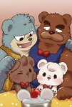 anthro arm_around_shoulders black_nose bow_tie grey_body group hand_on_shoulder hug kemono male scar young young_anthro kumarinoouen kumalino sanrio brew_(kumalino) drip_(kumalino) roast_(kumalino) syrup_(kumalino) bear mammal polar_bear ursine 2023 hi_res