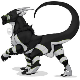 animal_genitalia balls black_body black_fur feral fully_sheathed fur genitals green_body green_eyes green_fur horn looking_at_viewer male neck_tuft raised_leg sheath simple_background solo standing striped_body striped_fur stripes tail tuft white_background white_body white_fur i-psilone gwyardon felkin 1:1 2018