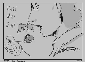 cutlery eating eating_food eyewear food fork glasses kitchen_utensils male open_mouth solo solo_focus text tools lilmoonie unnamed_character ambiguous_species human mammal 2025 black_and_grey comic english_text monochrome
