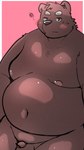 anthro balls belly big_belly blush flaccid genitals kemono male moobs navel nipples overweight overweight_male penis simple_background small_penis solo menmen_kesinn bear mammal 2022 9:16 censored hi_res