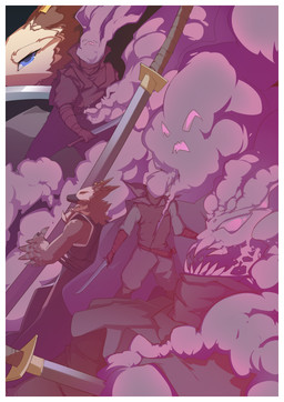 abstract_art ambiguous_gender anthro attack border death feather_hands feathers group magic male melee_weapon smoke sword violence weapon white_border okata mythology avian gryphon mythological_avian mythological_creature absurd_res comic hi_res
