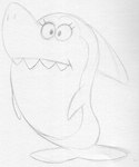 eyelashes female fin semi-anthro sharp_teeth solo standing teeth toony sbshouseofpancakes hanna-barbera jabberjaw jellystone_(hbo_max) jabberjaw_(character) fish marine shark 2021 monochrome sketch traditional_media_(artwork)