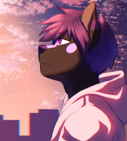 black_body black_fur city city_background cityscape clothing cloud concern evening fur hair hoodie looking_up narrowed_eyes pink_body pink_clothing pink_eyes pink_fur pink_hoodie pink_topwear purple_hair purple_nose sky tired tired_eyes topwear duskari7 canid canine mammal hi_res sketch