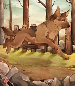 amber_eyes ambiguous_gender black_nose brown_body brown_fur day detailed_background feral fur grass outside paws plant quadruped sky solo maplespyder canid canine canis domestic_dog mammal 2015 digital_media_(artwork) digital_painting_(artwork) painting_(artwork)