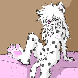 adolescent anthro areola bangs bed biped breasts digitigrade feline_ears feline_tail female female_anthro fluffy fur furniture genitals hair indoor_nudity inside long_hair looking_at_viewer markings nipples nude nude_anthro nude_female on_bed one_eye_closed pawpads paws pose seaside sitting sitting_on_bed small_breasts smile solo spots spotted_body spotted_fur sunset three-quarter_view vulva wink winking_at_viewer young young_anthro young_female layne(spottycat_layne) layne(cat) felid feline mammal cel_shading digital_drawing_(artwork) digital_media_(artwork) portrait shaded three-quarter_portrait