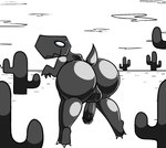 anthro backsack balls beasheep7 big_butt big_penis black_and_white black_body butt cactus dinosaur dinosaur_(google_chrome) embarrassed exhibitionism genitals google google_chrome hi_res highlights_(coloring) huge_butt male monochrome paws penis pixelated plant prehistoric_species rear_view reptile scalie short_stack shy sky solo tail