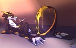 anthro black_body black_fur claws fur goopy horn liquid male markings melty multicolored_body multicolored_fur nude tail toe_claws white_body white_fur yellow_horn yellow_markings aver-art kronas goo_creature sergal absurd_res hi_res