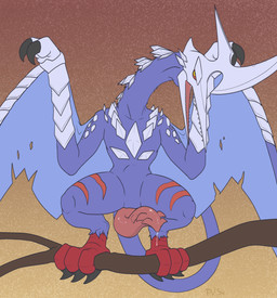 blue_body cloacal_penis feral genitals hand_wings leaking male open_mouth penis seminal_groove solo sulcus sulcus_spermaticus tapering_penis p.v.su bandai_namco digimon azhdarmon prehistoric_species pterosaur reptile scalie absurd_res hi_res