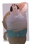 anthro belly big_belly black_nose brown_body clothing eyewear glasses kemono male moobs overweight overweight_male shirt simple_background solo topwear underwear dumdum canid canine canis domestic_dog mammal 2022 absurd_res hi_res