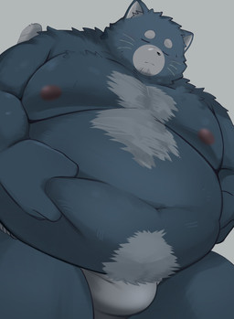 anthro asian_clothing belly big_belly clothing east_asian_clothing fundoshi japanese_clothing kemono male moobs navel nipples simple_background solo underwear white_clothing white_fundoshi white_underwear trail_arnak domestic_cat felid feline felis mammal 2026 hi_res