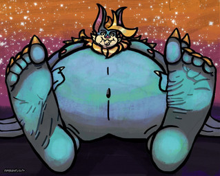 5_toes anthro big_butt biped blonde_hair blue_body blue_fur butt cheek_tuft chin_tuft claws cute_fangs facial_tuft fangs feet finger_claws foot_focus front_view fur grin grinning_at_viewer hair hand_on_belly hands_on_own_belly huge_butt humanoid_feet looking_at_viewer male membrane_(anatomy) membranous_wings moobs morbidly_obese morbidly_obese_anthro morbidly_obese_male multicolored_body multicolored_fur navel neck_tuft nipples nude obese obese_anthro obese_male overweight overweight_anthro overweight_male paws pecs pink_inner_ear pink_nipples pink_nose plantigrade pointy_ears sitting smile smiling_at_viewer smirk smirking_at_viewer soles solo sparkles sparkling_background tan_body tan_fur teeth toe_claws toes tuft two_tone_body two_tone_fur weight_gain white_finger_claws winged_arms wings wrinkled_feet wrinkles yellow_body yellow_fur yellow_sclera yellow_toe_claws sayrantesis silverwing_(series) shade_silverwing bat mammal 2023 colored detailed digital_drawing_(artwork) digital_media_(artwork) signature