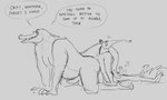 anthro butt dialogue duo erection genitals male male/male musclegut muscular open_mouth open_smile presenting presenting_hindquarters profanity size_difference small_dom_big_sub small_top_big_bottom smile tail_around_partner text grivaire grivaire_(character) anteater crocodile crocodilian mammal pilosan reptile scalie xenarthran absurd_res comic english_text hi_res monochrome