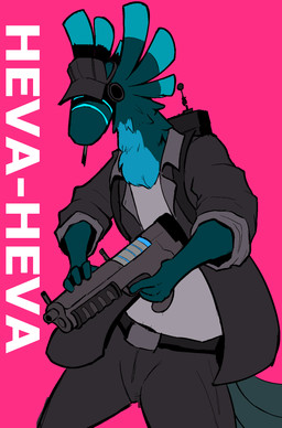 anthro blue_body cigarette clothing coat female frill_(anatomy) gun hydrakin ranged_weapon solo topwear trenchcoat weapon afuckingcamel-zenge-art_(artist) space_station_13 space_station_14 heva-heva_(space_station_14) hi_res