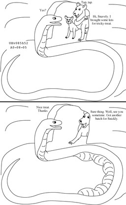 age_difference bad_parenting bulge dialogue duo fatal_vore feral feral_pred feral_prey group male male/male multiple_prey older_pred smile tapping teeth text thanking trio vore young young_feral young_prey urbanhermit mammal murid murine rat reptile rodent scalie snake 2000 black_and_white comic dated english_text monochrome