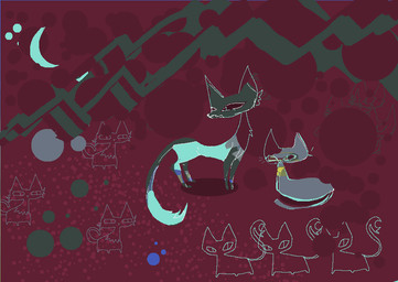 abstract_background ambiguous_gender feral fur green_body green_fur green_tail grey_body grey_fur group surrealism tail naircat domestic_cat felid feline felis mammal 2017 digital_drawing_(artwork) digital_media_(artwork) microsoft_paint_(artwork)