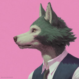accessory anthro black_nose clothing collared_shirt fur green_body green_fur inner_ear_fluff looking_aside male monotone_background necktie pointy_ears prick_ears realistic shirt side_view simple_background solo text topwear tuft vest whisker_spots white_body white_clothing white_fur white_shirt white_topwear yellow_eyes balalaevgod beastars legoshi_(beastars) canid canine canis mammal wolf 1:1 2025 artist_name bust_portrait detailed digital_media_(artwork) hi_res icon portrait