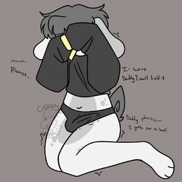 anthro bodily_fluids bulge clothing covered_eyes cropped_hoodie daddy_kink femboy floppy_ears genital_fluids hair lop_ears male male_peeing omorashi panties peeing profanity solo tail tail_tuft text thick_thighs tuft underwear urine urine_stain watersports d0gt0ys domestic_rabbit hare lagomorph leporid lop_rabbit mammal oryctolagus rabbit 1:1 english_text hi_res