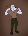 4:5 absurd_res anthro boots canid canine canis clothing dog_tags flexing footwear fur hi_res louis_(mckodimus) male mammal mckodimus military scar sketch solo white_body white_fur wolf yellow_eyes