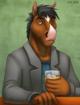 alcohol anthro beverage black_hair brown_eyes clothed clothing front_view green_background hair holding_glass holding_object looking_at_viewer male simple_background solo suit ifus bojack_horseman netflix bojack_horseman_(character) equid equine horse mammal 2015 digital_media_(artwork)