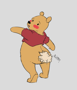 anthro biped black_nose blush bottomless butt clothed clothing crossgender dot_eyes embarrassed eyebrows eyelashes female looking_back open_mouth plush_stuffing plushie plushie_gore red_clothing red_shirt red_t-shirt red_topwear ripping ripping_sound_effect seam_(sewing) shirt shirt_only simple_background simple_eyes solo standing stitch_(sewing) t-shirt t-shirt_only teddy_bear tongue topwear topwear_only white_background yellow_body nakeddonkeygirl disney winnie_the_pooh_(franchise) pooh_bear animate_inanimate bear living_plushie mammal 2024 digital_drawing_(artwork) digital_media_(artwork) hi_res