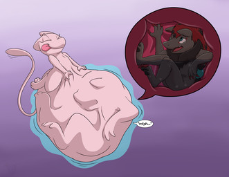 after_vore belly big_belly black_body black_fur duo female feral fur overweight pink_body purple_background simple_background vore dweet-tea nintendo pokemon generation_1_pokemon generation_5_pokemon legendary_pokemon mew_(pokemon) pokemon_(species) zoroark 2018