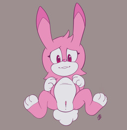 anthro buckteeth eager female fur genitals paws pink_body pink_fur rabbit_ears red_eyes scut_tail short_tail smile solo spread_legs spreading tail teeth vulva young young_anthro young_female innotsu chao_tales sega sonic_the_hedgehog_(series) lagomorph leporid mammal rabbit hi_res