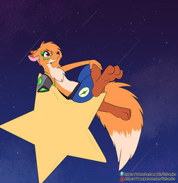 3_toes anthro barefoot black_nose bottomwear chest_tuft clothed clothing digitigrade dipstick_tail facial_markings feet female fur hair head_markings leg_markings looking_up lying markings missing_arm multicolored_tail on_back orange_body orange_fur orange_hair shorts socks_(marking) soles solo tail tail_markings toes topless tuft fuf starwarriors ezmeralda canid canine fox mammal hi_res