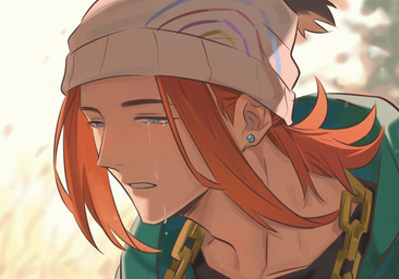beanie bodily_fluids chain_necklace clothing crying ear_piercing ear_stud hair hat headgear headwear hoodie human_only jewelry long_hair male necklace not_furry piercing sad shirt solo tears topwear laiweitui nintendo pokemon fang_yuan_(laiweitui) pokemon_trainer human mammal hi_res