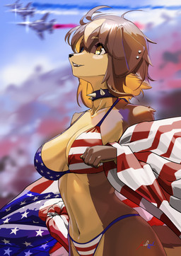 american_flag american_flag_bikini anthro bikini breasts butt clothing collar ear_piercing female flag_bikini flag_swimwear hair holidays looking_up navel open_mouth piercing short_hair smile solo spiked_collar spikes swimwear tail teeth two-piece_swimsuit united_states_of_america jecbrush 4th_of_july canid canine canis domestic_dog mammal hi_res