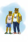 anthro bottomwear brown_body brown_fur clothing duo eyewear fur glasses humanoid_hands male overweight overweight_male pants shirt shorts slightly_chubby topwear kounfuyu morenatsu kounosuke_(morenatsu) yukiharu_kuri canid canine mammal raccoon_dog tanuki 2019 hi_res brother_(lore) brothers_(lore) sibling_(lore)