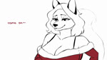 anthro breasts cleavage clothed clothing dialogue female seductive solo text emmpyfour karen_(emmpyfour) canid canine fox mammal 16:9 2023 2d_animation animated black_and_white english_text hi_res monochrome no_sound short_playtime spot_color webm widescreen