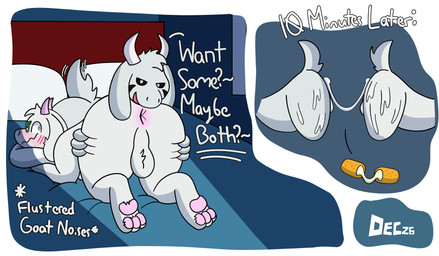 3_toes anthro anthro_on_anthro anus ass_up backsack ball_tuft balls bed bedroom black_sclera blush blush_lines bodily_fluids butt butt_grab caught_in_the_act cum cum_from_ass cum_in_ass cum_inside cum_string dialogue duo eyewear feet fur fur_tuft furniture genital_fluids genitals glasses hand_on_butt head_tuft horn long_ears looking_at_viewer male male/male mozzarella_sticks nude open_mouth open_smile pawpads paws perineum pillow pink_horn presenting_partner raised_tail slightly_chubby smile smug spiral spiral_eyes tail tail_motion tailwag talking_to_viewer text toes tuft white_body white_fur december_dreams deltarune undertale undertale_(series) asriel_dreemurr_(god_form) ralsei boss_monster_(undertale) bovid caprine goat mammal 2026 absurd_res english_text hi_res sequence