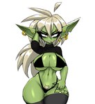 big_breasts breasts clothing ear_piercing ear_ring female green_body green_skin legwear not_furry panties piercing pubes ring_piercing solo thigh_highs underwear wide_hips twistingtoxic goblin humanoid