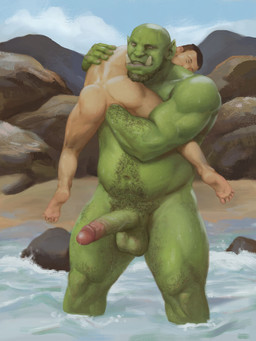 5_fingers 5_toes anal anal_fisting anal_penetration anus arm_hair balls beach beard belly_hair big_penis body_hair butt carrying_another carrying_partner circumcised circumcision_scar dominant dominant_humanoid duo facial_hair feet fingers fisting forearm_hair forearms genital_scar genitals green_body green_skin hairy_balls hairy_legs holding_partner human_on_humanoid interspecies larger_dom larger_humanoid light_body light_skin lost_my_keys male male/male musclegut muscular muscular_humanoid muscular_male navel nude nude_beach partially_submerged penetration penis rock sand scar seaside size_difference smaller_human submissive submissive_human toes tusks water orcfun human humanoid mammal orc hi_res