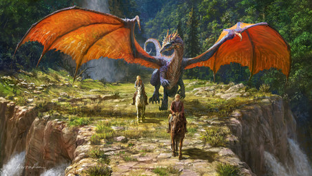 amazing_background ambiguous_gender blonde_hair blue_body blue_scales brown_body brown_fur claws cliff countershade_torso countershading detailed_background detailed_scales feral finger_claws fur grass group hair long_hair long_neck long_tail looking_at_another membrane_(anatomy) membranous_wings mount orange_wings plant quadruped rider riding rock saddle scales scenery_porn shadow short_hair snout spread_wings tail tan_body tan_scales toe_claws tree walking water waterfall white_body white_fur wings kotakan european_mythology mythology dragon equid equine horse human mammal mythological_creature mythological_scalie scalie western_dragon detailed shaded signature