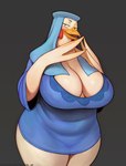 anthro beak big_breasts biped blush bottomless breasts clothed clothing eyebrows female grey_background huge_breasts looking_at_viewer mature_female multicolored_body open_mouth overweight overweight_anthro overweight_female red_body simple_background solo standing text thick_thighs wide_hips yellow_body chelodoy disney robin_hood_(disney) lady_kluck avian bird chicken galliform gallus_(genus) phasianid 2025 absurd_res hi_res url