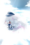 blue_cap bodily_fluids cloud detailed_background feral fur kemono multicolored_body multicolored_fur open_mouth outside pink_body pink_fur pink_tongue sky solo tears tongue two_tone_body two_tone_fur white_body white_fur deaic canid canine mammal 2016