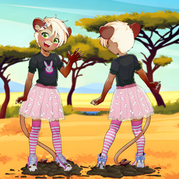 5_fingers accessory anthro bottomwear clothing cloud day eyebrows eyelashes fangs feces feces_on_footwear feces_pile female fingers footwear front_view gesture grass hair hair_accessory hairclip happy humanoid_hands legwear long_socks looking_at_viewer mountain mountain_range multiple_angles oasis open_mouth open_smile pattern_clothing pattern_footwear pattern_legwear pattern_socks plant plantigrade print_clothing print_shirt print_t-shirt print_topwear rear_view round_ears savanna scatplay shirt shoes short_hair shrub skirt sky smile sneakers socks solo standing_in_feces striped_clothing striped_footwear striped_socks stripes t-shirt tail teeth thin_tail tongue topwear tree waving waving_at_viewer young young_anthro young_female ai_assisted ai_generated_background sicmop keila_(hendric) felid lion mammal pantherine 1:1 absurd_res hi_res