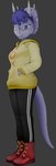 anthro clothing curly_hair curvy_figure female freckles hair hoodie horn hourglass_figure jogging_pants markings purple_body purple_eyes purple_hair shaved_head side_shave smile solo tail tail_markings topwear track_pants dovykiin tammilicious third-party_edit goodbye_volcano_high ko_op_(game_developer) trish_(gvh) ceratopsian dinosaur ornithischian prehistoric_species reptile scalie triceratops 3d_(artwork) digital_media_(artwork)