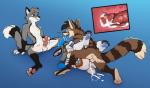 2018 4_toes after_kiss anthro anthro_on_anthro balls bite biting_lip biting_own_lip blue_background blue_hair blue_pawpads bodily_fluids breasts brown_body brown_fur brown_hair canid canine countershade_feet countershading cuckold cum cum_in_pussy cum_inside cutaway ear_piercing eyes_closed feet female fox from_front_position fur genet genital_fluids genitals grey_body grey_fur grey_hair group hair hindpaw humanoid_genitalia humanoid_penis incest_(lore) internal legs_up looking_pleasured lying male male/female male_penetrating mammal masturbation messy missionary_position nipple_piercing nipples nude on_back orgasm_face pawpads paws penetration penile penile_masturbation penis piercing pink_pawpads pussy saliva saliva_string self_bite sex simple_background siroc siroc_(character) soles spread_legs spreading toes vaginal vaginal_penetration viverrid