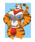 anthro blue_nipples blue_nose bulge cereal clothing countershading food jockstrap male mascot muscular muscular_anthro muscular_male nipples pecs solo underwear kartos frosted_flakes kellogg's tony_the_tiger felid mammal pantherine tiger hi_res